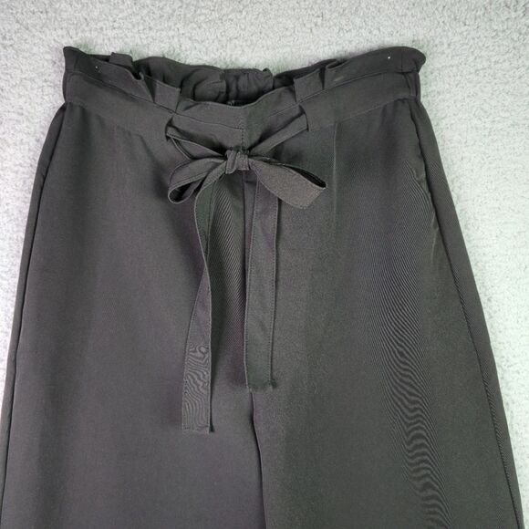 Adrianna Papell Black Paper Bag Wide Leg Pants Tie Waist Office Core Workwear - Picture 4 of 13